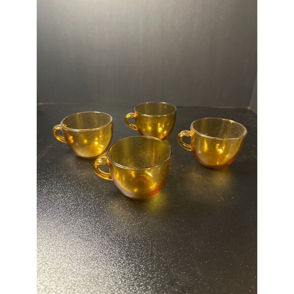 Vintage Amber Depression Glass Tea Cups – Set of 4 – 2.5" Tall - Picture 1 of 6